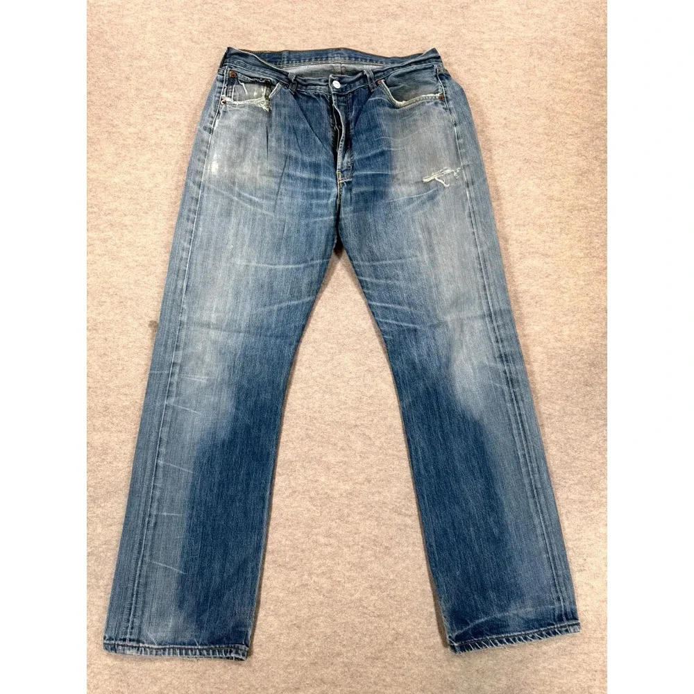 Levis 501 Original Fit Jeans Mens 36x34 Blue Denim Cotton Mid Rise Streetwear